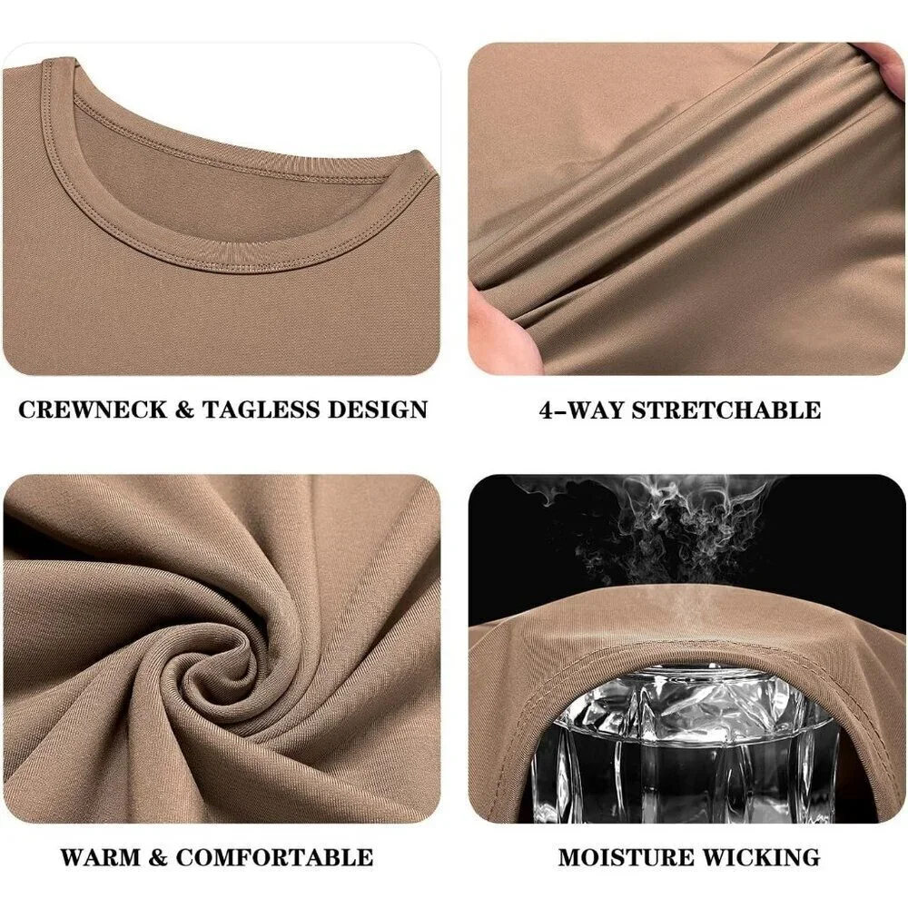 Thermal Underwear for Men High Stretch Fleece Lined Long Sleeve Crewneck Thermal